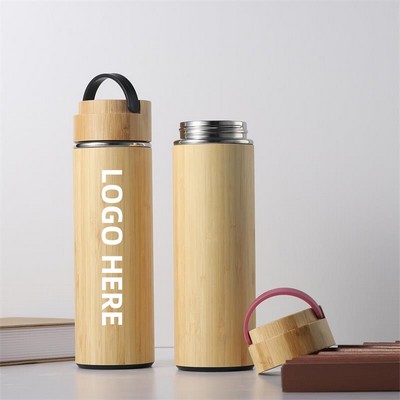 15 Oz. Vacuum-Sealed Bamboo Water Bottle w/ Handle